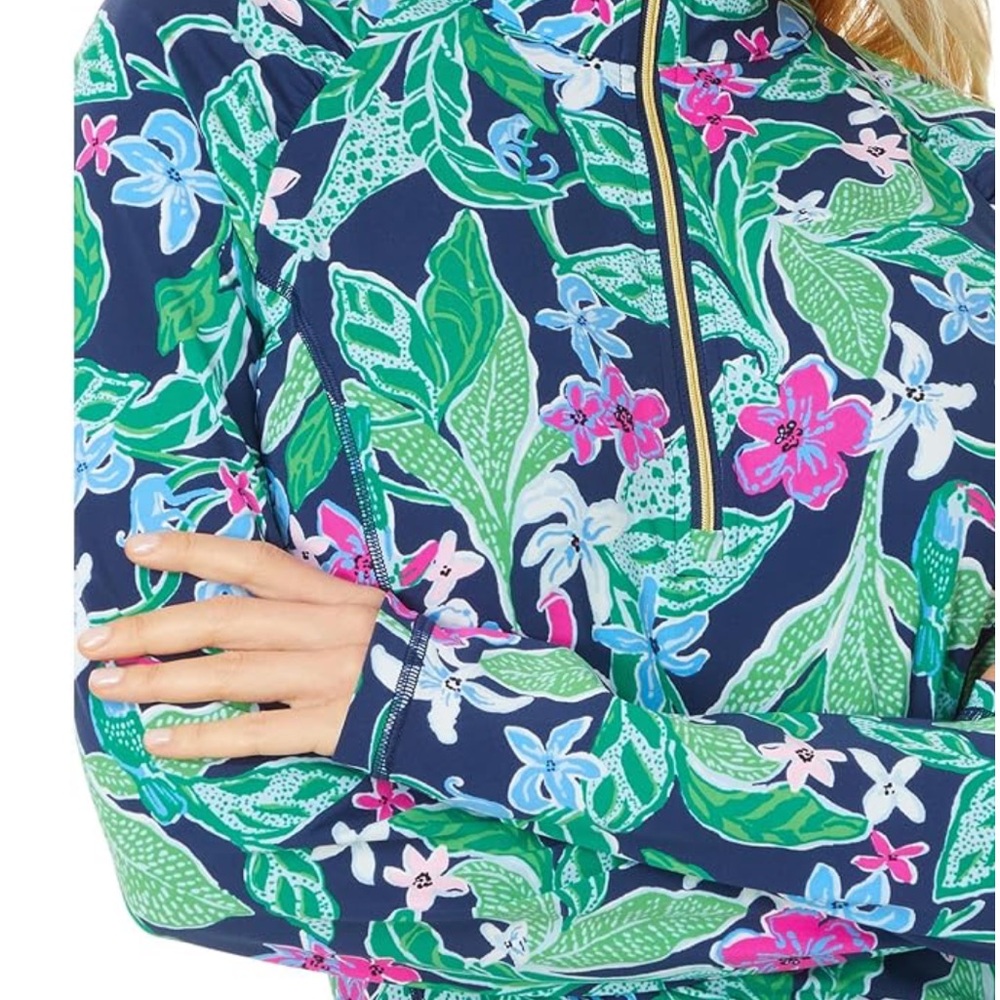 Lilly Pulitzer Navy Floral Half-Zip Long Sleeve Top - Picture 3 of 11